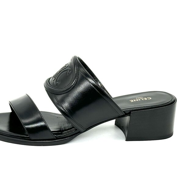 CELINE Appoline Lambskin Leather 40 Mule Slide Sandals Heels Triomphe Logo - Picture 4 of 13